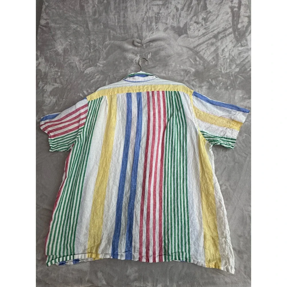 Polo Ralph‎ Lauren Mens Linen Multi Color Striped Short Sleeve Camp Shirt 1404